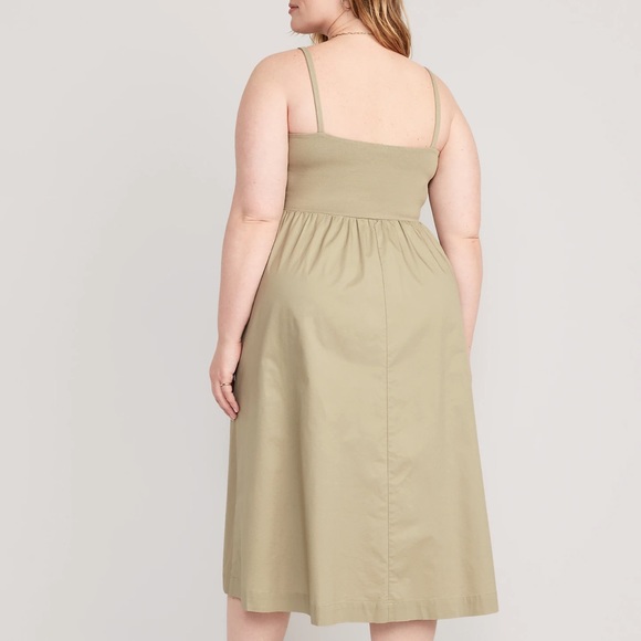 NWT OLD NAVY Fit & Flare Combination Midi Cami Dress Color: Birch Leaf - Picture 7 of 9